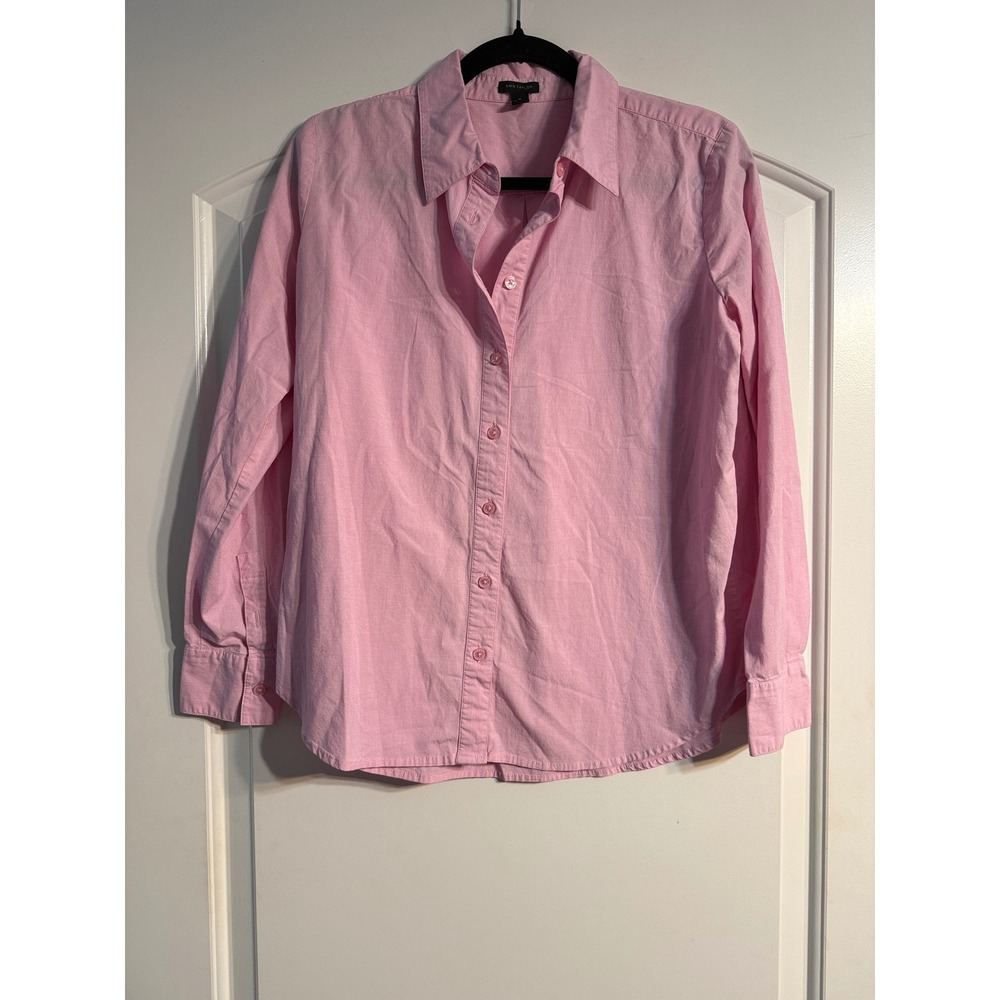 Ann Taylor Button Down Shirt Size M Pink Classic Long Sleeve Preppy Casual